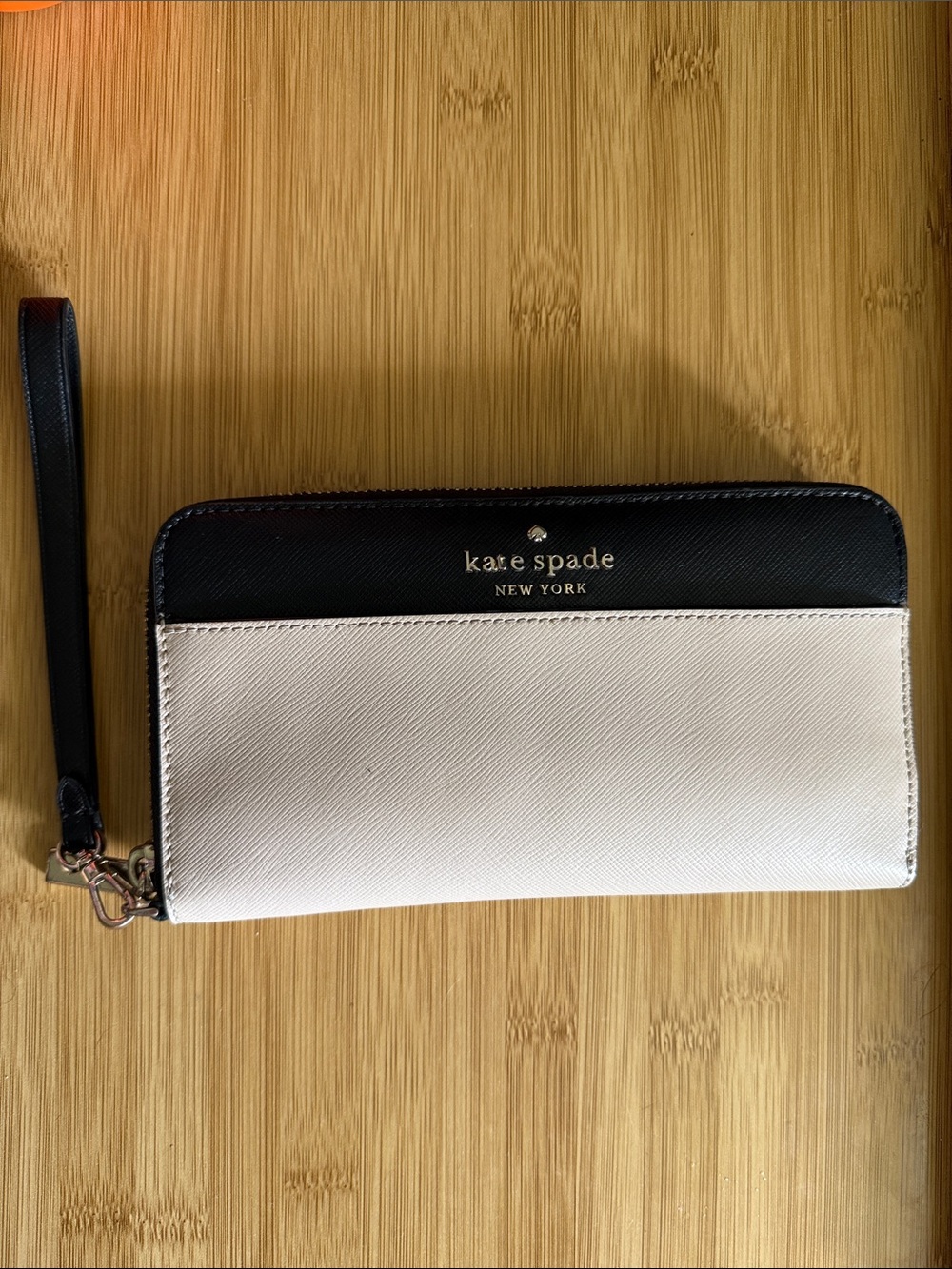 kate spade Black & Cream Zip-Around Wristlet Wallet